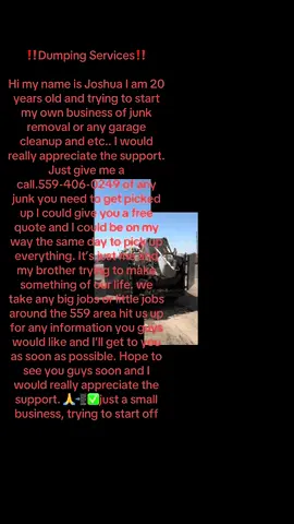‼️Dumping Services‼️ I am available Monday-Sunday from 9am-7pm for all your dumping services. I am located in Orosi and provide these services in all the 559 area. I provide yard cleanups garage cleanups etc. Small or Big jobs. Don’t hesitate to send me a DM for a quote or you can contact me via 📲 (559) 406-0249 ‼️Servicios de dumping‼️ Estoy disponible de lunes a domingo de 9am - 7pm para todos sus servicios de dumping. Estoy ubicado en Orosi y ofrezco estos servicios en toda el área 559. Ofrezco servicios de limpieza de jardines, garajes, etc. Trabajos pequeños y grandes. No dude en enviarme un mensaje directo para solicitar un presupuesto o contácteme al 📲 (559) 406-0249   #Visalia #visaliacalifornia #Tulare #Dinuba #559 