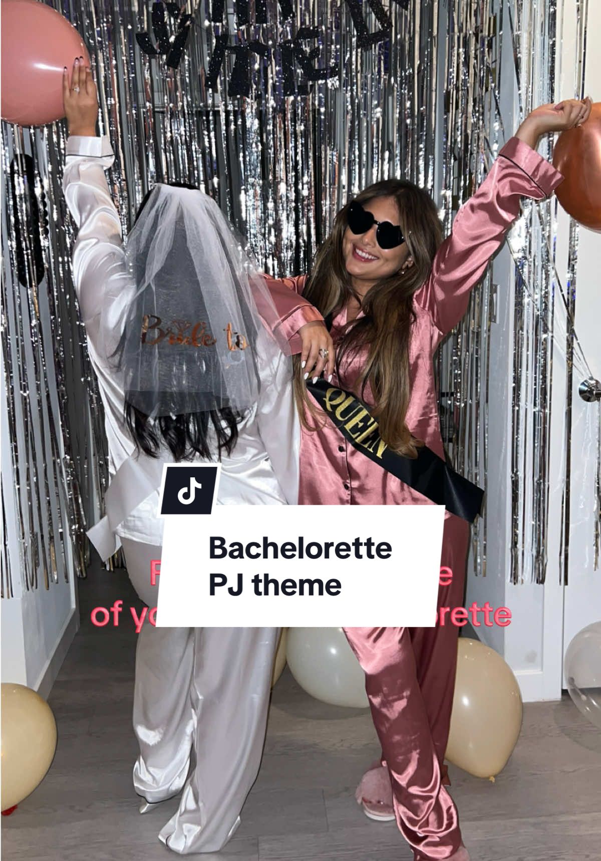 My first time in charge of a bachelorette party! Idea was: Sing & Sip in Silk 🎤 The Last Late Night for the Soon-to-Be Mrs. Classy PJs on. Brain off. #pjthemebachelorette #pjthemeparty #bachelorettethemeideas #pinkgoldtheme #bacheloretteparty 