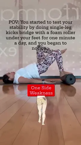 If your goal is to have a Stable hips And Back then you need to stop doing bilateral movement, And start isolating And do single leg strengthening program 💪 Are you prepared to elevate your stability game? 💪🏼 Picture yourself beginning with just one minute each day on the bridge with a foam roller beneath your feet, and witnessing remarkable transformations... 🌟 Through the journey of challenging yourself with single-leg kicks, you may uncover weaknesses in your side glutes and a lateral pelvic tilt. However, do not fret, because with commitment and regularity, you can enhance your core stability, pelvic stability, core strength, balance, and ward off back, hip, and pelvic discomfort. 🙌🏼 But wait, there's more! By honing in on your stability, you can also enhance your posture, overall hip stability, mobility, and flexibility. Bid adieu to imbalances and greet a more resilient, grounded version of yourself! 💃🏼 Ready to escalate your stability prowess? Drop a 