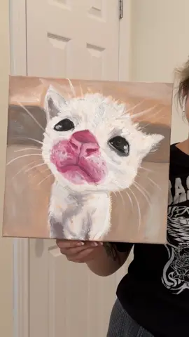 Door cam kitty wants in  Oil paint on canvas  12”x12”  #catsoftiktok #catpainting #canadianart #femaleartist 