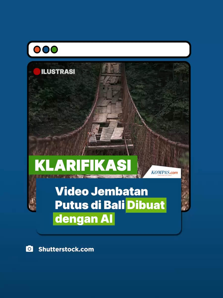 Di media sosial, beredar sebuah video memperlihatkan jembatan putus, yang berlokasi di Bali pada Agustus 2025. Jembatan tersebut menjatuhkan orang-orang yang sedang menyeberang. Namun setelah ditelusuri, unggahan tersebut tidak benar dan merupakan hasil manipulasi AI. Simak penjelasan selengkapnya dalam video berikut. Penulis Naskah: Tim Cek Fakta Kompas.com Video Editor: Angelica Sekar Ratnaningrum Produser: Akbar Bhayu Tamtomo Musik: Inorganic Flat 12(1011945) - 8.864 #cekfakta #debunking #klarifikasi #jembatanputus #AI #deepfake #jernihmelihatdunia  Artikel terkait: https://www.kompas.com/cekfakta/read/2025/08/11/084800382/-klarifikasi-video-jembatan-putus-di-bali-dibuat-dengan-ai