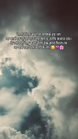 ইগো দিয়ে কখনো সম্পর্ক হয় না! সম্পর্কে বে'হা'য়া হতে হয়, ছ্যাঁ'চ'ড়ামি করতে হয়। ই'গো দেখিয়ে কথা বলা বন্ধ করে দিলে সে সম্পর্ক বেশি দিন টেকে না।😌💗🌸