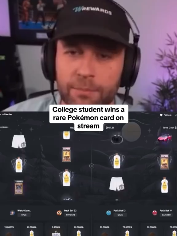 College student wins a rare Pokemon card on stream #packdraw #epic #kick #fyp