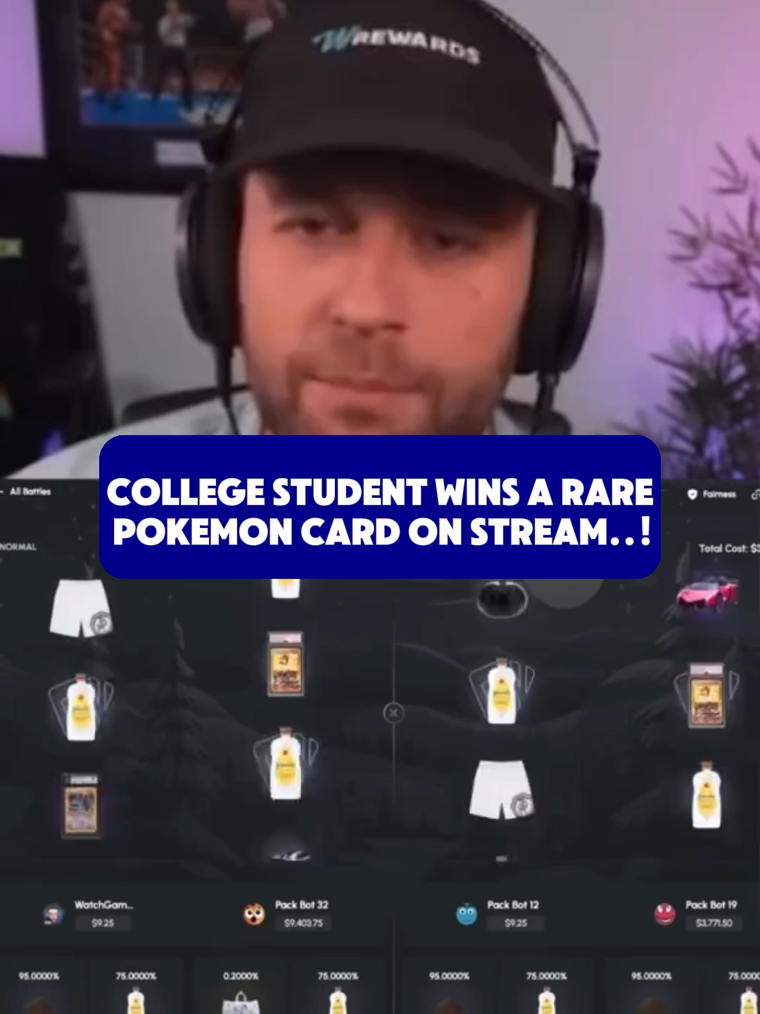 COLLEGE STUDENT WINS A RARE POKEMON CARD ON STREAM..! #packdraw #paratii #fyp