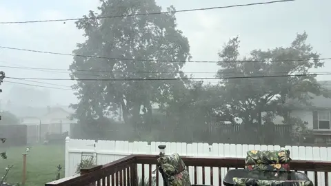 Storm moves through East Alton Illinois  on Tuesday August 14 knocking out power and causing tree damage. #weather #fyp #storms #tornado 
