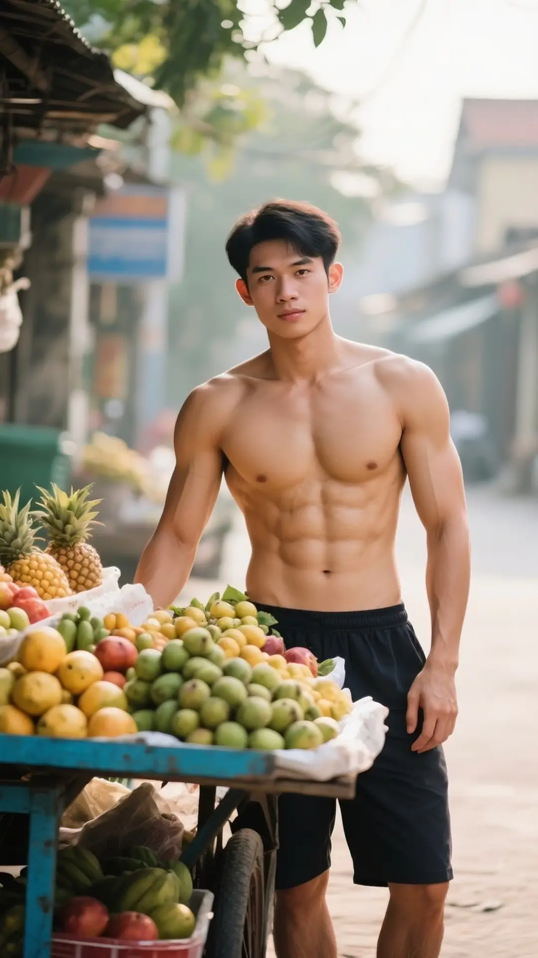 Có những buổi sáng khiến ta tin rằng cuộc sống vốn dĩ đã ngọt ngào, chỉ là ta có để mình nếm thử hay không. Chợ nhỏ trong buổi sớm mai luôn có một thứ ma lực đặc biệt. Mùi trái cây chín phả ra từ những rổ, những thúng, quyện lẫn trong làn gió mát đầu ngày. Tiếng rao khe khẽ, tiếng va chạm của những sọt hàng, và ánh nắng vàng ươm len lỏi qua tấm bạt xanh — tất cả như một bức tranh sống động, nơi từng chi tiết đều biết cách kể câu chuyện riêng. Giữa nhịp sống hối hả, khoảnh khắc đứng yên giữa những sắc màu và hương vị ấy bỗng trở thành một khoảng lặng xa xỉ. Đó là khi ta nhận ra: sự tươi mới không chỉ nằm ở những quả xoài, quả ổi, hay chùm nho vừa rửa sạch, mà còn nằm trong chính cảm giác ta cho phép mình chậm lại, hít sâu, và mỉm cười với buổi sáng. #asianboy #asianman #muscle #gymboy #traidep 