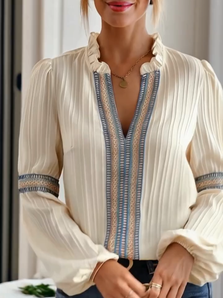 🔥👚Koszula damska w stylu etnicznym z długim rękawem i dekoltem w serek