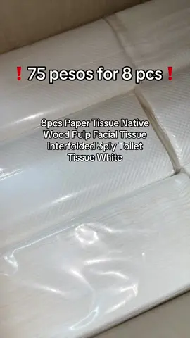 75 pesos for 8pcs Paper Tissue Native Wood Pulp Facial Tissue Interfolded 3ply Toilet Tissue White. #foryoupage #fyp #viral #trending #fyppppppppppppppppppppppp 