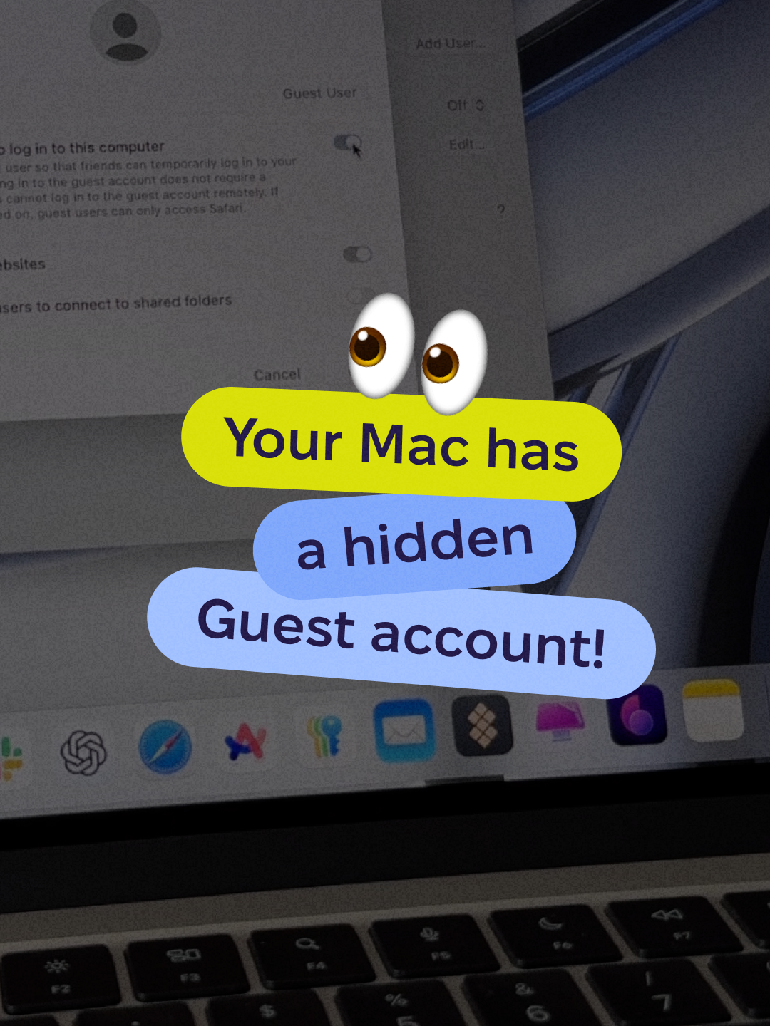 This hidden setting can compromise your Mac! Your Mac OS Guest account might be active without you knowing. 😮 The guest user on Mac can browse Safari and use some apps — no password needed. In this video, we show how to remove guest user on Mac in seconds and why disabling Guest mode Mac keeps your device safer. #macos #machacks #macbook #guestaccount #macsecurity #cybersecurityawareness #cybersecurity #techtok #apple