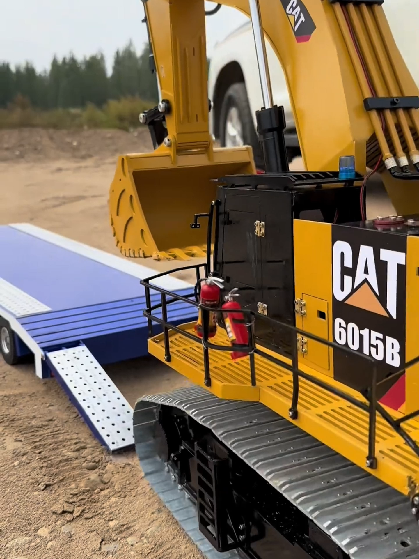 RC Excavator Loading On The Trailer