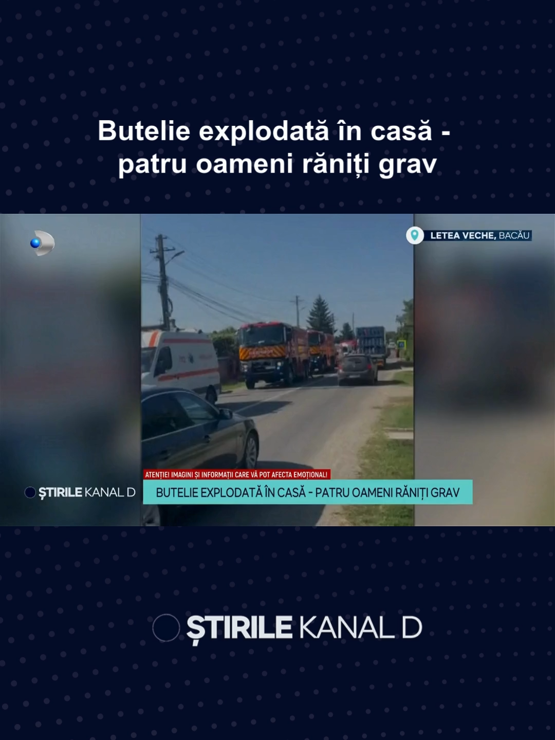 Patru persoane, printre care o fată de 14 ani, au ajuns de urgență la spital după o explozie a unei butelii, urmată de un incendiu. Victimele care prezentau răni grave au fost transportate în stare critică cu elicoptere SMURD la mai multe centre de mari arși din țară.  #kanaldromania #stirilekanald #dailynews #dailynewskanald