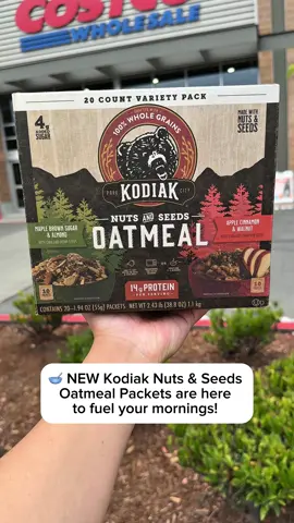 🥣 NEW @Kodiakcakes Nuts & Seeds Oatmeal Packets are here to fuel your mornings!  📍 Available now in a 20ct variety pack at @costco in the Midwest region!  Each pack includes:  ✅ 14g of protein per serving ✅ Only 4g added sugars ✅ Made with real nuts & seeds Enjoy two delicious flavors:  🍁 Maple Brown Sugar & Almond with chia + hemp seeds 🍎 Apple Cinnamon & Walnuts with chia + pumpkin seeds 🛒Don’t sleep on breakfast! Stock up and power up with Kodiak today and add this to your Costco cart! #KodiakOatmeal #costco #costcodeals 