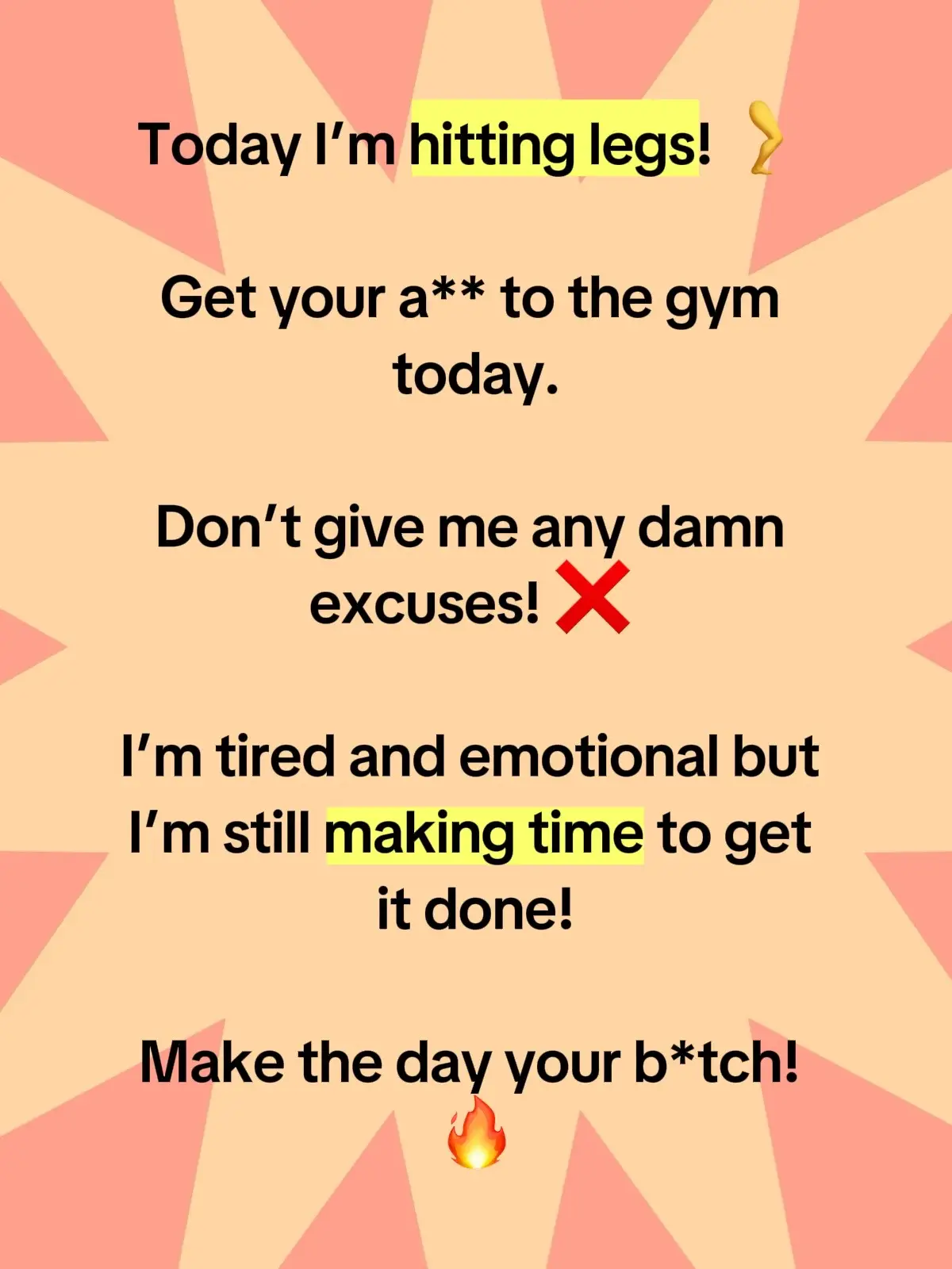 No excuses today!  One day or day one? Your choice!  While the rest of the world and your peers push passed you are you going to stay comfortable and complacent or are you going to catch up and surpass them?  Don’t be a victim be an example!  You can do it! 💪  #fyp  #text #gymmotivation #legday #GymTok 