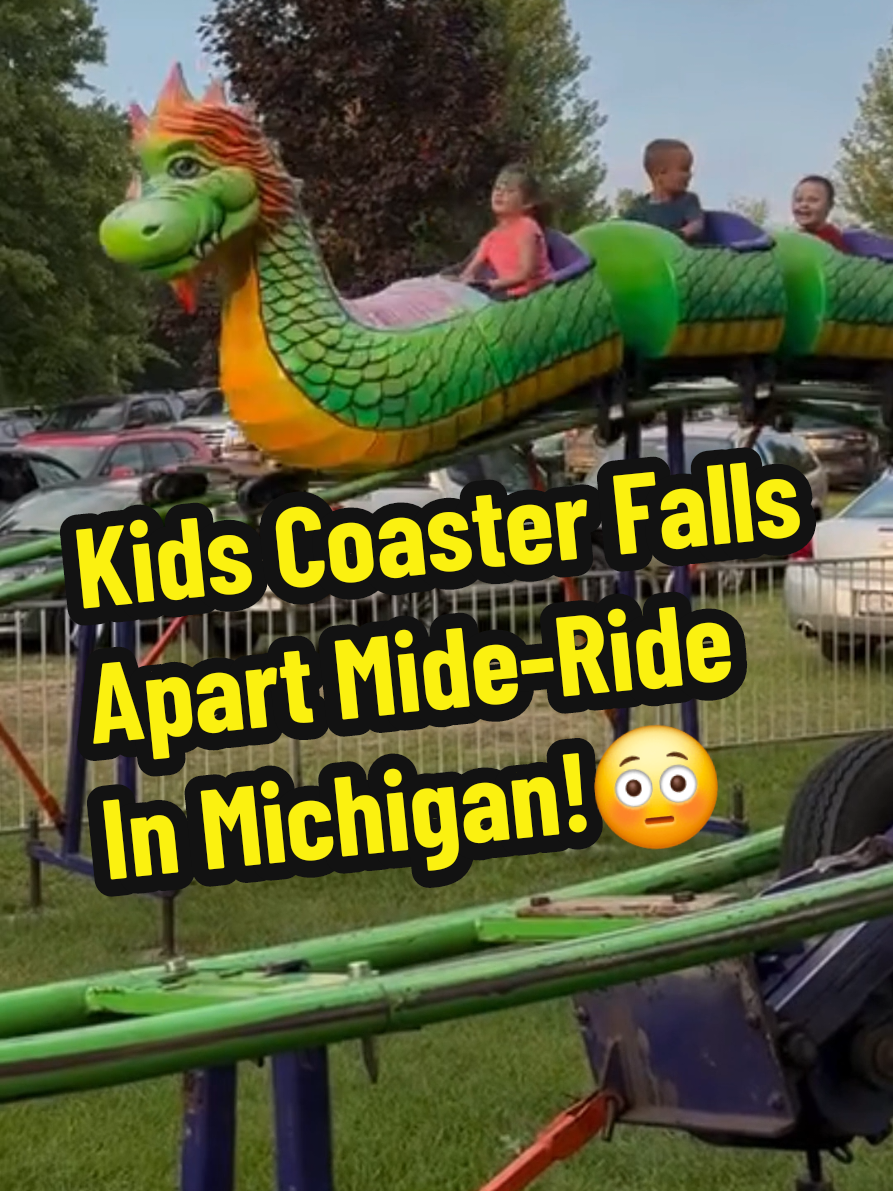 Kids Roller Coaster Falls Apart Mid-Ride in Michigan! #fyp #rollercoasteraccident #caughtoncamera #westbranch  #carnivalrides 