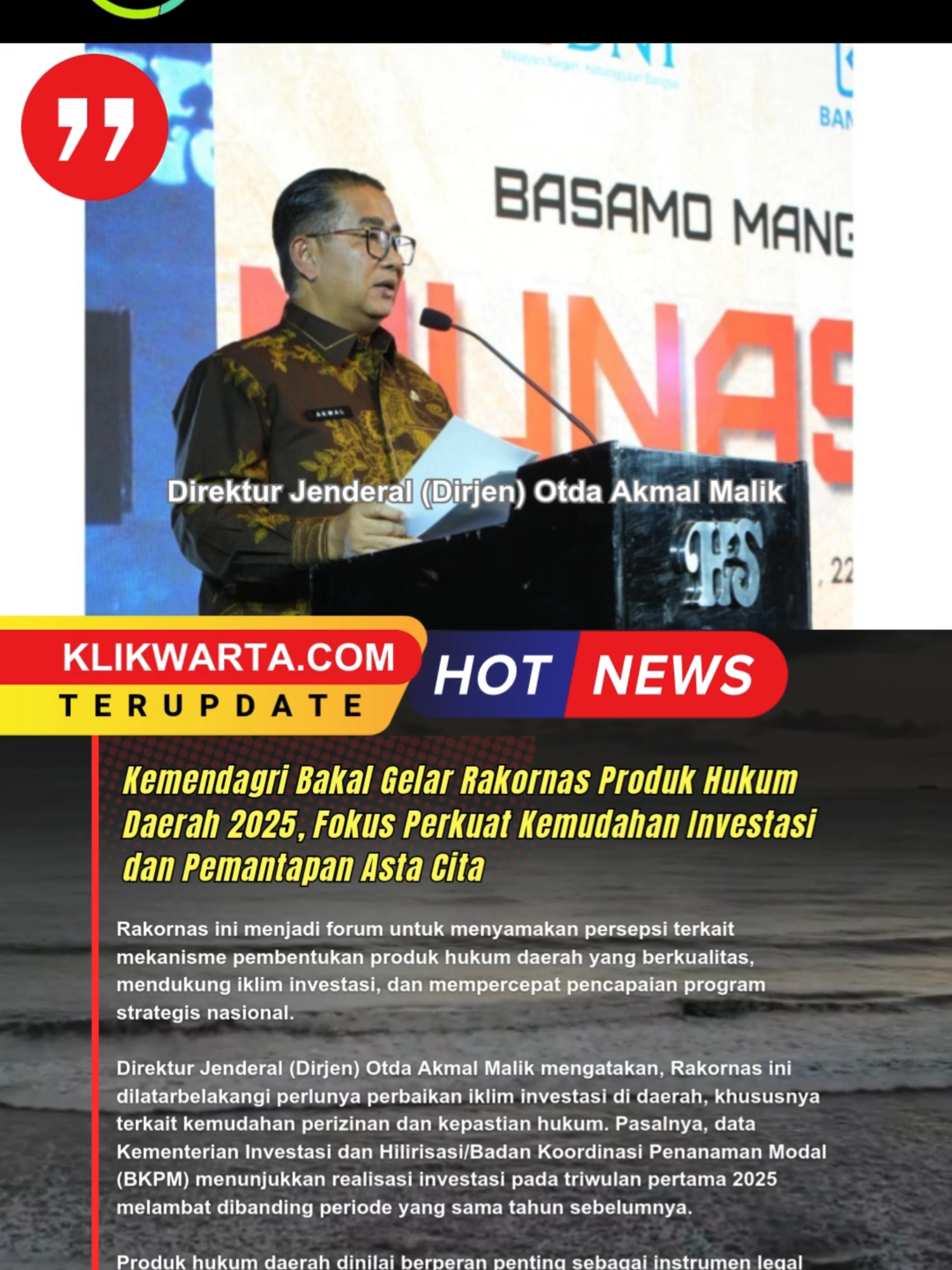 Kemendagri Bakal Gelar Rakornas Produk Hukum Daerah 2025, Fokus Perkuat Kemudahan Investasi dan Pemantapan Asta Cita *Selengkapnya: https://www.klikwarta.com/kemendagri-bakal-gelar-rakornas-produk-hukum-daerah-2025-fokus-perkuat-kemudahan-investasi-dan #beritaterkini #beritaviral #kabarterbaru #info #fypシ゚viralシ #reel #reels #reelsvideo #reelsinstagram #reelsviral #reelshorts