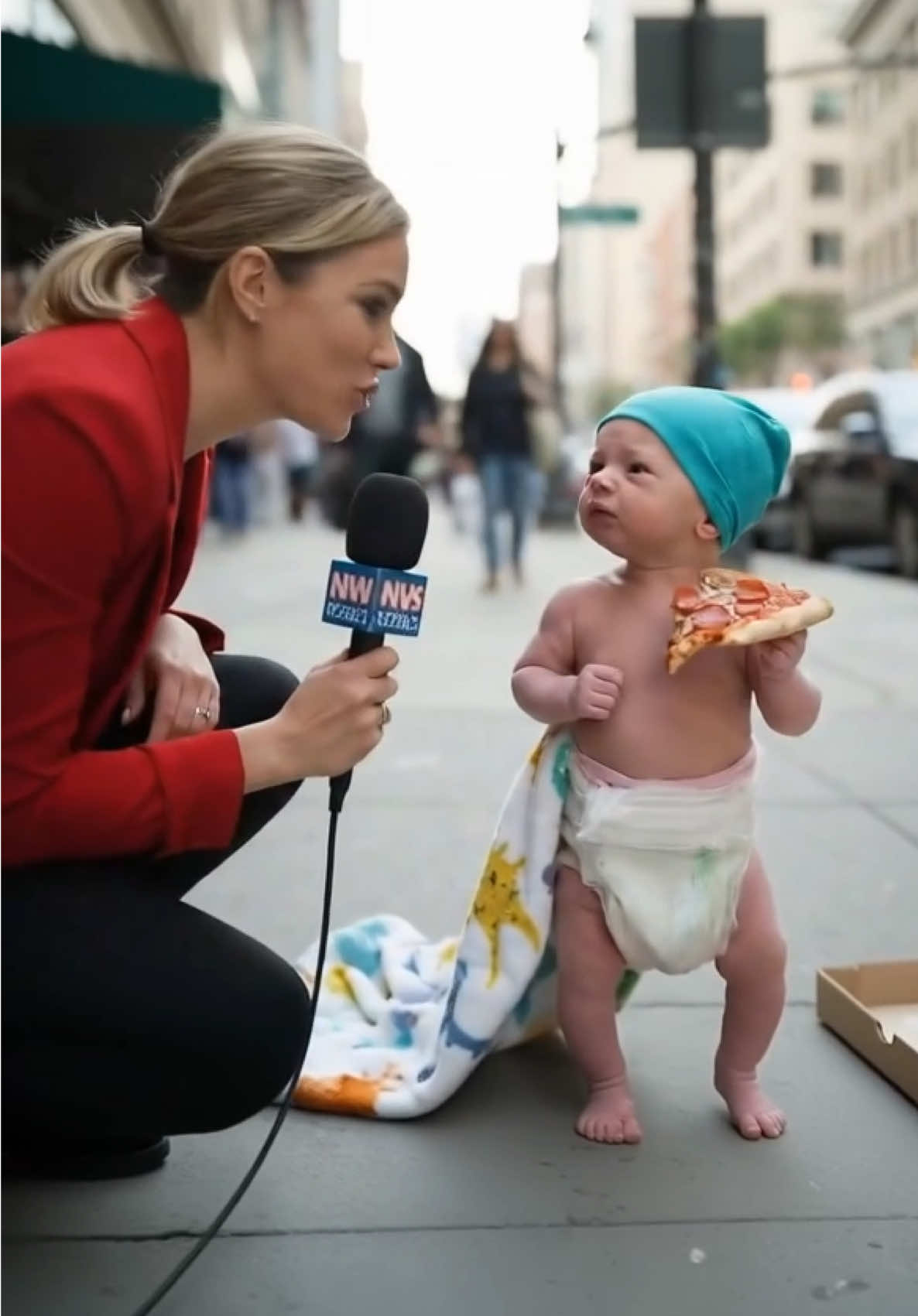 Hey Baby: is that mom approved baby food?? 🍕👶🤤#funnybaby #aibaby #babyinterview #babyvlog 