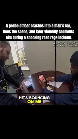 A police officer crashes into a man’s car, flees the scene, and later violently confronts him during a shocking road rage incident. #fyp #police #cops #bodycam 