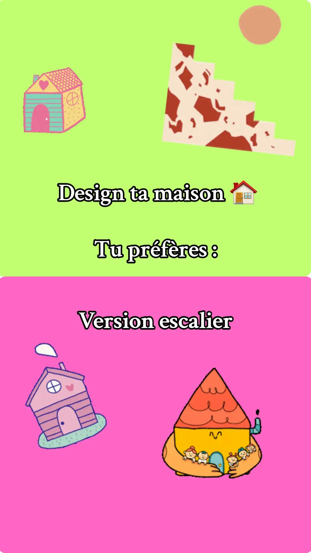 Hehe nouvelles couleurs pour nouveau concept ! Dis moi tes escaliers de rêve pour ta future maison :) Partage à tes amis pour savoir leurs choix !! Pense à t'abonner pour me soutenir et merci à ceux qui le font 🙏❤  #thisorthat #house #tupreferes 