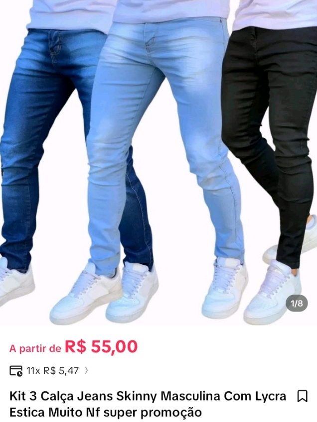 Kit 3 Calça Jeans Skinny com Lycra: Estilo e conforto para qualquer ocasião. Renove seu guarda-roupa com 3 peças por um preço incrível, a partir de R$ 55,00! #Kit3Jeans #CalçaSkinny #JeansMasculino #SuperPromoção #creatorsearchinsights