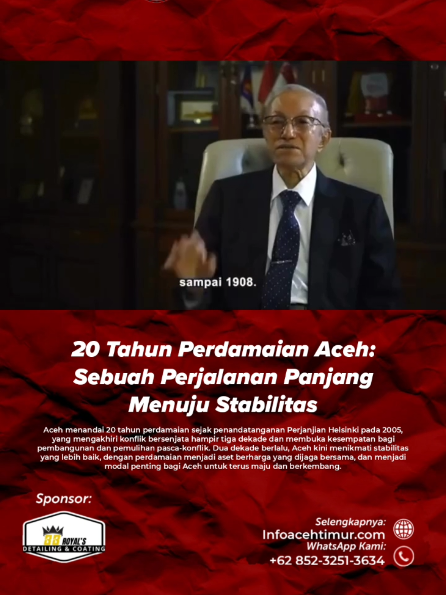 Tepat pada 15 Agustus 2025, Aceh menandai 20 tahun perdamaian sejak penandatanganan Perjanjian Helsinki antara Republik Indonesia (RI) dan Gerakan Aceh Merdeka (GAM) pada 2005 silam. Kesepakatan ini menjadi titik balik penting dalam sejarah Aceh, mengakhiri konflik bersenjata yang berlangsung hampir tiga dekade. Perjanjian Helsinki lahir setelah gempa bumi dan tsunami 2004 menjadi momentum bagi kedua pihak untuk duduk di meja perundingan. Bencana alam ini membuka kesempatan bagi kedua belah pihak untuk mencari solusi damai dan mengakhiri konflik yang telah menelan ribuan korban jiwa dan merusak infrastruktur. Melalui Perjanjian Helsinki, Aceh memperoleh otonomi khusus, anggota GAM mendapat amnesti, serta dilakukan pelucutan senjata di bawah pengawasan Aceh Monitoring Mission (AMM) dari ASEAN dan Uni Eropa. Perjanjian ini menjadi landasan bagi pembangunan dan pemulihan Aceh pasca-konflik. Dua dekade berlalu, Aceh kini menikmati stabilitas yang jauh lebih baik. Tantangan masih ada, terutama dalam pemerataan pembangunan dan pemulihan sosial-ekonomi, namun perdamaian tetap menjadi aset berharga yang dijaga bersama. Momentum 20 tahun ini menjadi pengingat bahwa dialog dan keadilan adalah kunci mengakhiri konflik. Perdamaian yang telah diraih menjadi modal penting bagi Aceh untuk terus maju dan berkembang. Dengan kerja sama dan komitmen semua pihak, Aceh dapat mengatasi tantangan yang masih ada dan mencapai kemakmuran yang lebih baik. Selamat 20 tahun perdamaian Aceh! Baca selengkapnya di website infoacehtimur.com (link di bio & story) ________________________  Sponsor: @88royals.coating Selalu gunakan tagar : #Infoacehtimur_Official #acehtimur #infoacehtimur #beritaacehtimur Terimakasih