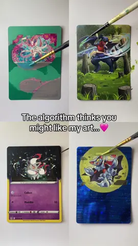 Was it right?🥰 My collection is building so fast, these are some of the cards I’m most proud of! Sylveon being my favourite of course🩷 ~ Original painted cards available to purchase: Charizard, Espurr, Hisuian Zorua and Garchomp. There are prints of all other ones except Gliscor! Etsy shop link in bio! ~ ~ ~ #pokemoncardart #pokemon #custompokemoncards #paintedpokemoncards #paintingpokemon    