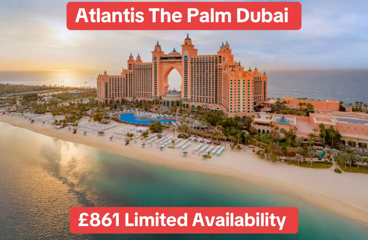Atlantis The Palm Dubai best luxury hotel in Dubai!  Return flights, luggage, breakfast and stay in the best hotel in Dubai with world’s largest waterpark, from £861 pp  #dubailuxuryhotel #atlantisthepalm #luxurytravel #besthotelindubai #uktodubai 