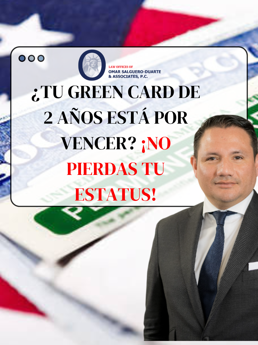 ¿Tienes una Green Card condicional de 2 años por matrimonio? Debes presentar el Formulario I-751 para convertirla en una tarjeta de residencia permanente de 10 años. En Las Oficinas Legales de Omar Salguero te ayudamos a reunir las pruebas necesarias, evitar errores y proteger tu estatus migratorio. -- Do you have a 2-year conditional Green Card through marriage? You must file Form I-751 to turn it into a permanent 10-year Green Card. At The Law Offices of Omar Salguero, we help you gather strong evidence, avoid mistakes, and protect your immigration status. -- ¿Listo para programar tu consulta inicial? Llámanos al: 📞 : (815) 446-0770 🗺️ : Chicago- Rockford - Aurora, IL Nuestro sitio web: 📎: https://omarsalguerolaw.com/ Síguenos en las redes sociales: Facebook: https://www.facebook.com/abogadomar Instagram: @omarsalguero_law -- #Inmigración #Immigration #GreenCard #ResidenciaPermanente #PermanentResidency #I751 #AbogadoDeInmigración #ImmigrationLawyer #OmarSalgueroLaw
