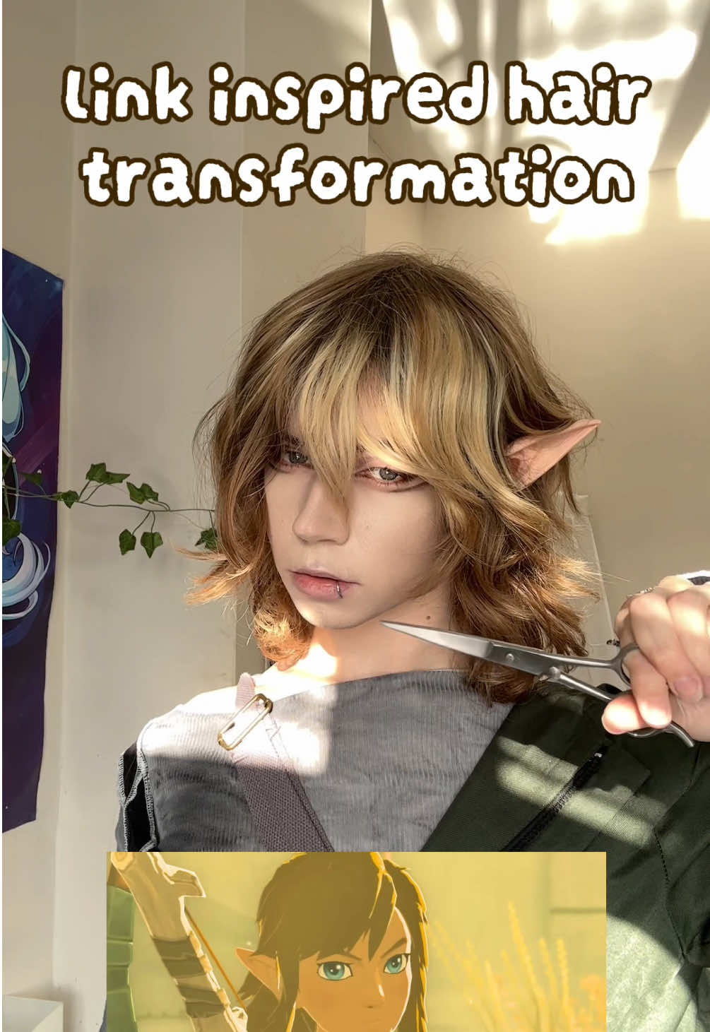 link inspired hair transformation! ᯓ★ i realised my hair got to the length of tears of the kingdom link and had to cut and style my hair like his (҂◡̀_◡́)ᕤ  #link #legendofzelda #tearsofthekingdom #linkcosplay #wolfcut    