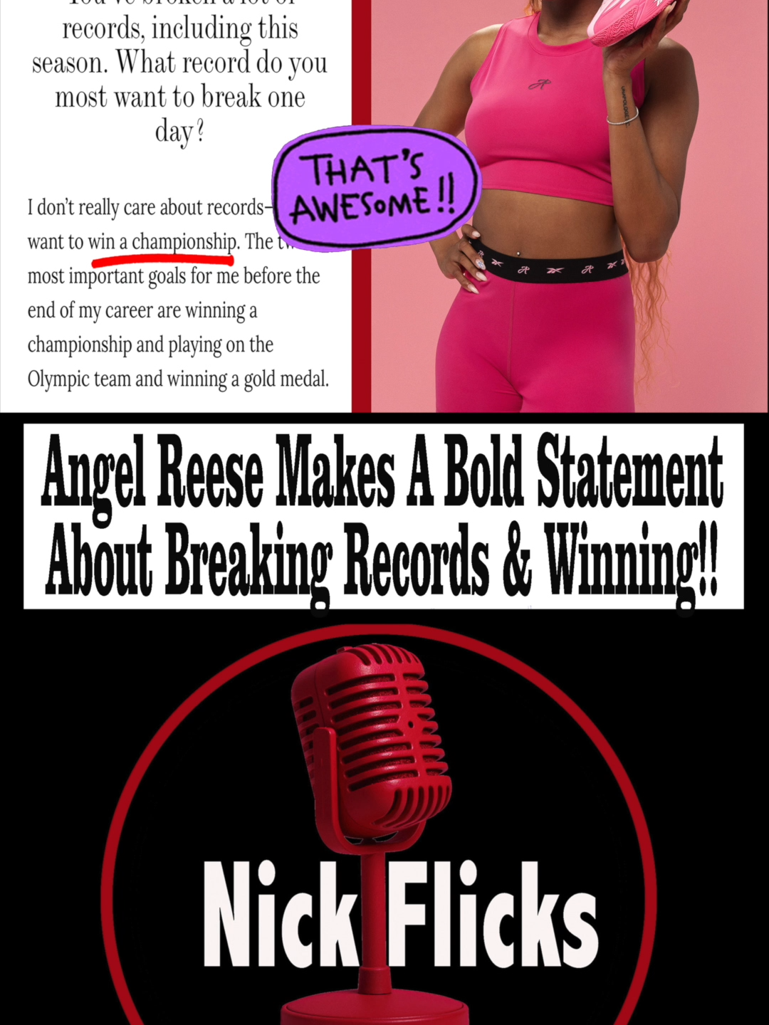 Angel Reese Makes A Bold Statement About Breaking Records & Winning! _____________________ Chicago Sky forward Angel Reese seemed unfazed as she addressed her season’s headline-making performances in a recent ELLE interview. “I don’t really care about records—I just want to win a championship. The two most important goals for me before the end of my career are winning a championship and playing on the Olympic team and winning a gold medal.” Her blunt clarity cuts through the noise surrounding her record-breaking rise. #sports #basketball #wnba #chicagosky #angelreese #ellemagazine #interview #reebok #reporter #socialmedia #championship #news #podcast #viral #fyp #viral #foryou #foryoupage #foryourpage #explorepage