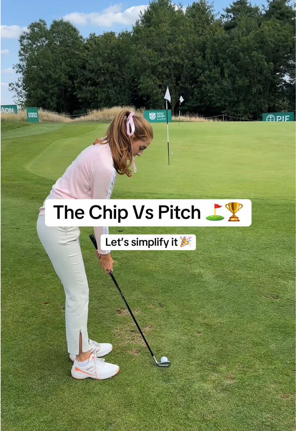 Chip Vs Pitch ⛳️🏆 let’s simplify it 🤩⬇️  ⭐️ The Chip Shot:  1️⃣ Feet close together 2️⃣ Ball position back of stance 3️⃣ Weight forward 4️⃣ Hands forward 5️⃣ Flare lead toe 6️⃣ Short controlled swing  ⭐️ The Pitch Shot: 1️⃣ Stance slightly wider 2️⃣ Ball position centre/ just left of centre 3️⃣ Weight forward 4️⃣ Hands forward 5️⃣ Swing L to L  Give this a save and try next time you're on the course 🎉 #golf #golftiktok #golftok #golfer #golftips 