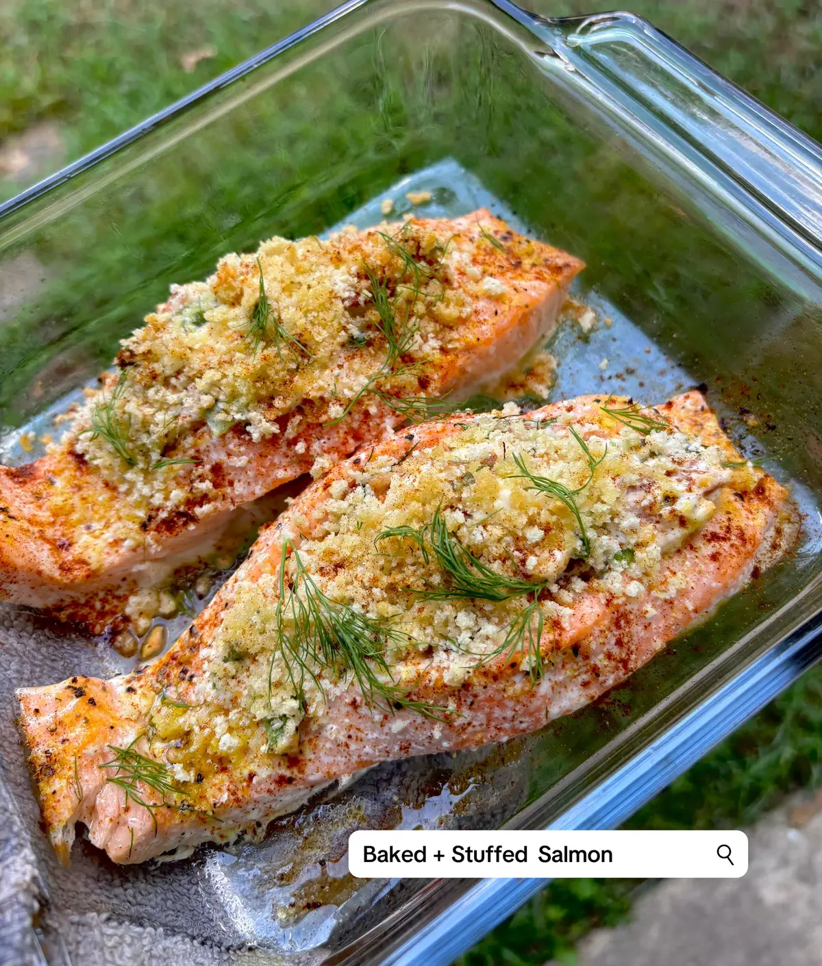 Wanted salmon tonight & I try to use everything up in my fridge when it’s stocked usually. Made use of the dip by stuffing it in some good ol salmon.  I don’t like to see food go to waste so we try to repurpose and jazz up just about anything. #DinnerIdeas #salmon #stuffedsalmon 