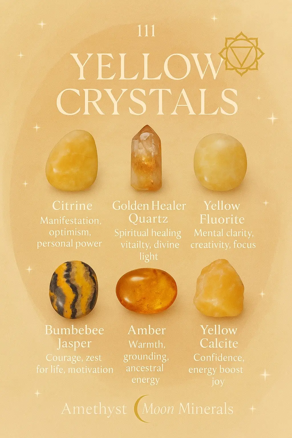 Hey Crystal loves! This is part of my Crystal color series, yellow edition. More colors to come! 🌻✨💛 🫶🏼 Crystal healing is a complementary therapy and should not be used as a substitute for professional medical advice or treatment.  🌙 xo, Morgan #yellow #crystaltok #fyp #amethystmoonminerals #crystalshop #chakra #angelnumbers #crystalseries #goldenhealer #amber 
