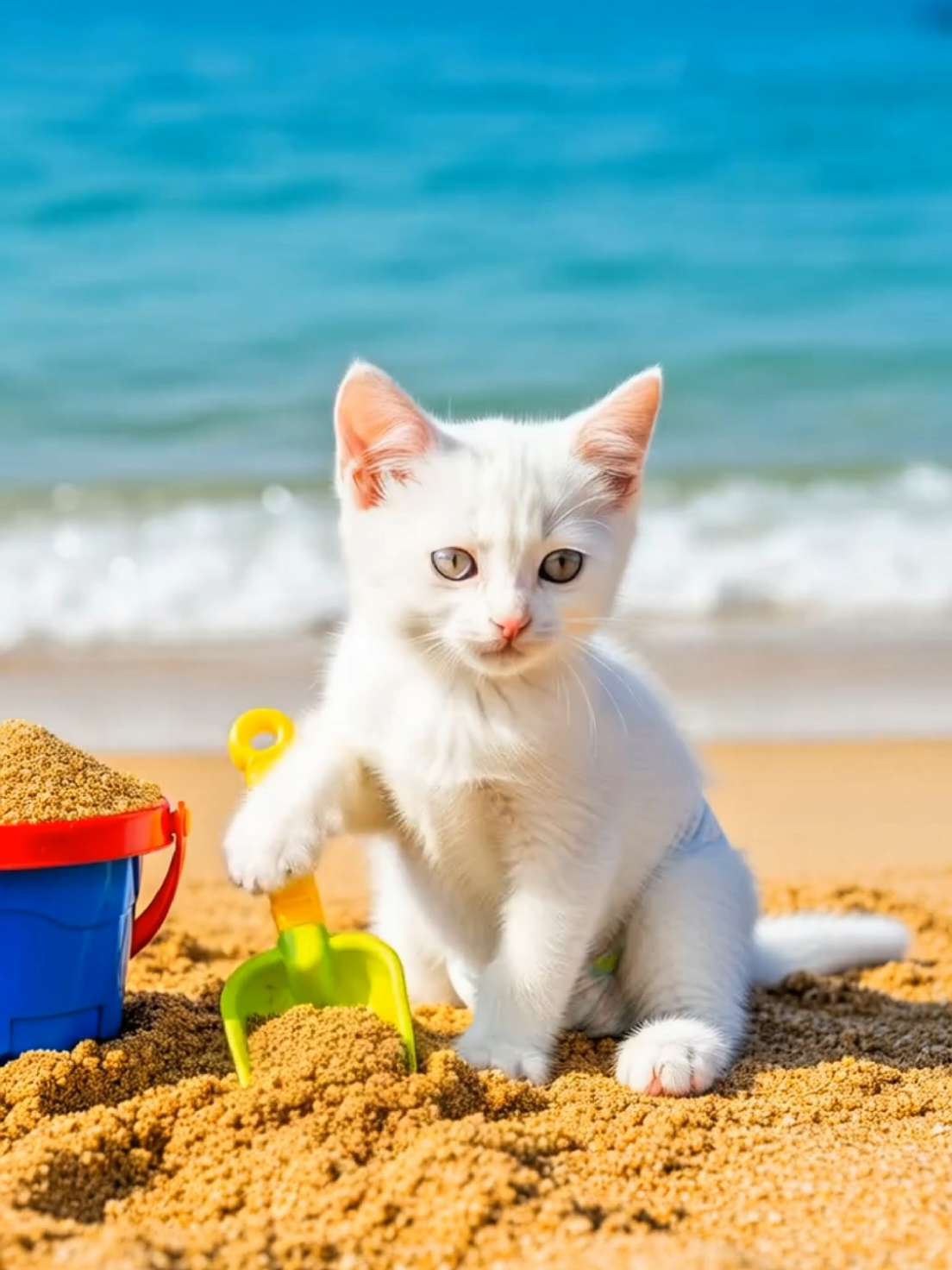 🏖️🐾 Cute kitten playing on the beach finds a crown that gets her in trouble 👑😼 #cat​ #animation​ #catvideos​ #aicat​ #shorts​