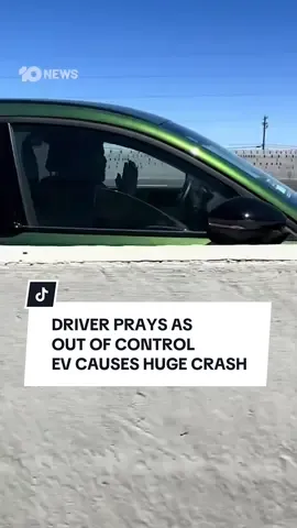 An electric vehicle has lost all control of its steering and acceleration on a California Highway at San Carlos. Vision shows the driver of the vehicle praying behind the steering wheel, before veering onto a highway entry ramp and smashing into another car which rolls over from impact. According to reports, luckily no one was injured in the incident. #ev #carcrash #10news