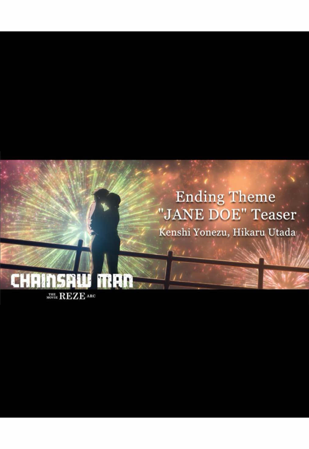 Check out the #ChainsawManMovie ending song “JANE DOE” from Kenshi Yonezu with guest singer Utada Hikaru. Chainsaw Man - The Movie: Reze Arc is exclusively in movie theatres October 29.