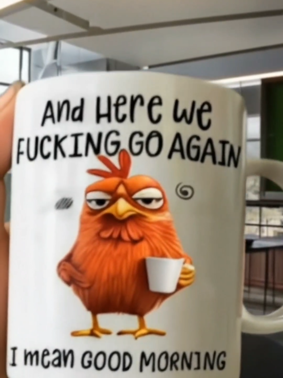 Start your day with a laugh with this 11oz ceramic coffee mug! Featuring the hilarious phrase Here We Go Again, I Mean Good Morning, it's perfect for coffee lovers who embrace mornings with sarcasm. Dishwasher & microwave safe. #FunnyMug #CoffeeLovers #SarcasticGift #MorningHumor #CeramicMug