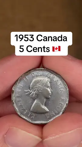 This is an old 5 Cents coin from Canada minted in 1953. The front of the coin depicts a bust of Queen Elizabeth II and the back depicts a beaver on a log.  If you want to see a coin from your country in an upcoming video, feel free to leave a comment and it’ll be featured soon.  #coins #coin #coincollecting #canada🇨🇦 #canada                                      