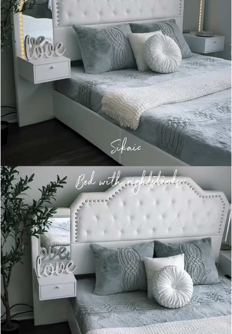 This LED Bed Frame with RGB mood lighting transforms your bedroom into a cozy oasis or party vibe 🤍 #sikaic #backtoschool #bedframe #tiktokmademebuyit 