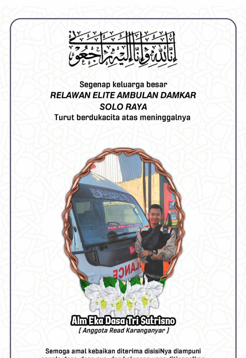 Tidak terasa genap 40 hari sudah meninggalkan kami. Terimakasih kawan atas dedikasinya selama ini di komunitas Relawan READ. Kami lanjutkan misi kemanusiaan ini. 🥀🥀🥀🎗️ #relawanindonesia #volunteering #read #readsoloraya #readkaranganyar      
