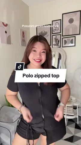Polo zipped top ₱100+ only 🖤 #knitted #knittedtop #zipper 
