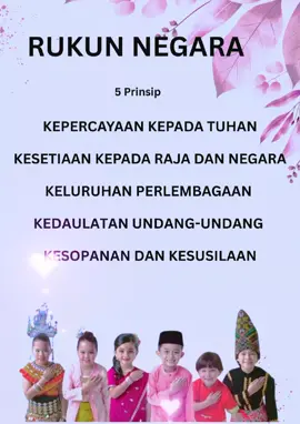 Huraian Prinsip Rukun Negara 1. Kepercayaan kepada Tuhan Mengakui wujudnya Tuhan sebagai pencipta alam semesta. Menghormati kebebasan beragama dan mengamalkan ajaran masing-masing dengan harmoni. 2. Kesetiaan kepada Raja dan Negara Menghormati institusi raja sebagai lambang perpaduan negara. Memelihara kedaulatan dan undang-undang Malaysia. 3. Keluhuran Perlembagaan Mengutamakan Perlembagaan Persekutuan sebagai undang-undang tertinggi negara. Memastikan segala tindakan dan pentadbiran mematuhi undang-undang. 4. Kedaulatan Undang-undang Semua rakyat adalah sama di sisi undang-undang. Undang-undang menjadi panduan dan perlindungan bagi menjamin keamanan negara. 5. Kesopanan dan Kesusilaan Mengamalkan nilai sopan santun, hormat-menghormati, dan adab yang tinggi. Menolak perbuatan yang melanggar norma masyarakat. 🇲🇾 Rukun Negara – Tiang Perpaduan Kita “Bersatu hati, teguh berdiri. Lima prinsip ini adalah panduan kita membina Malaysia yang aman, makmur dan harmoni.” #RukunNegara  #Merdeka #MalaysiaBersatu #SemarakMerdeka #MalaysiaMadani @Yong Bazilah @DASMO @finaaaaaa @💞ANAK GERIK...🇲🇾💕🤞 @foziahshuib._ @Zarif.my 