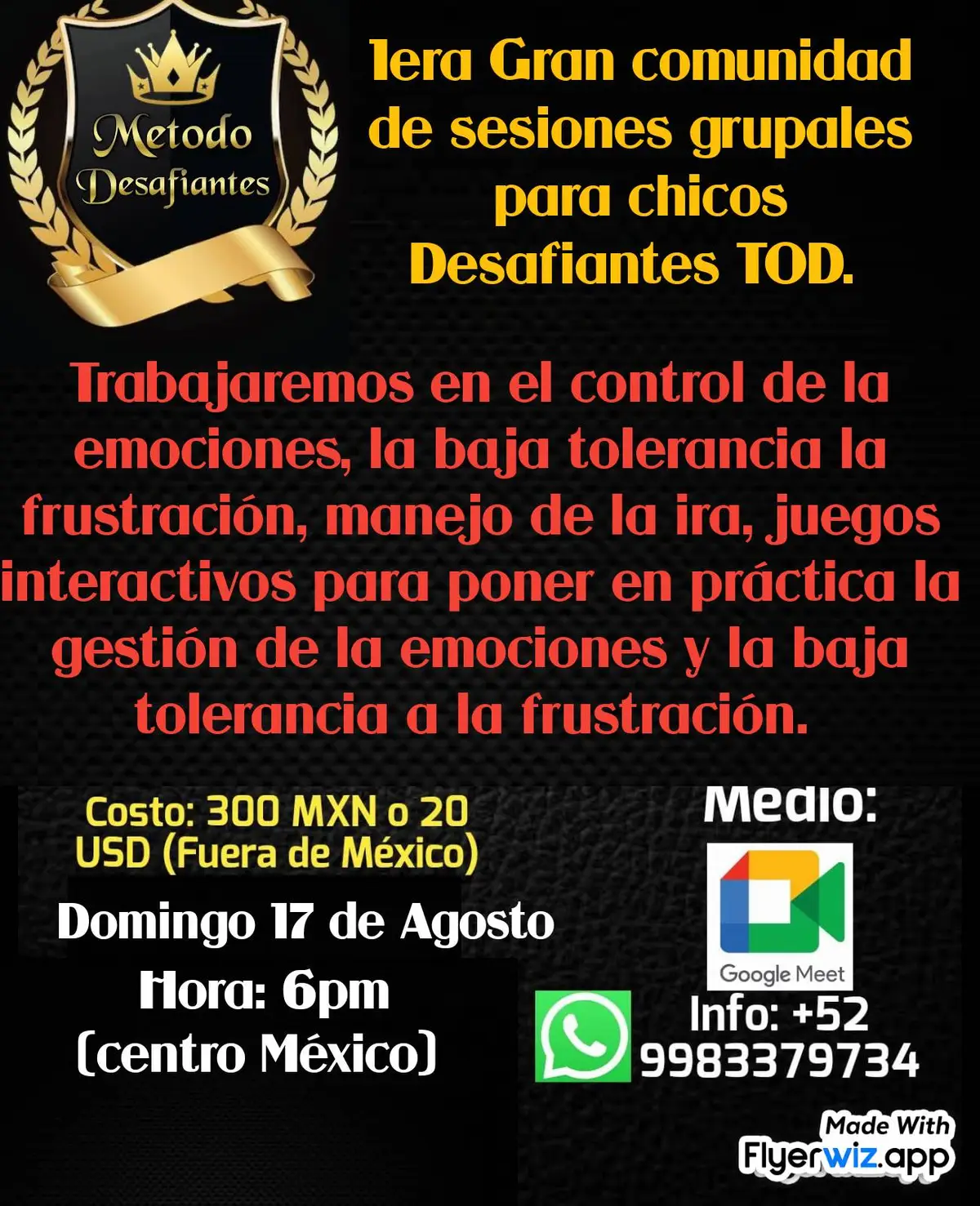Apoyar a nuestros hijos con Trastorno Oposicionista Desafiante (TOD) representa un gran reto para muchas familias. Como padres, necesitamos herramientas prácticas y estrategias efectivas que contribuyan al desarrollo integral de nuestros niños y adolescentes. El primer paso es comprender que el TOD no es una enfermedad, sino una condición psicobiológica específica. Por lo tanto, no se trata de “curarlos”, sino de enseñarles a vivir con su condición, ayudándoles a convertirse en personas exitosas, felices y capaces de autorregularse emocionalmente.
 Quienes tenemos hijos con TOD sabemos que, en muchos casos, la escuela no ha ofrecido el acompañamiento que esperábamos. Lo ideal sería contar con el apoyo de docentes preparados, pero cuando esto no ocurre, como padres debemos buscar alternativas y formar redes de apoyo que nos permitan aplicar estrategias efectivas que mejoren el comportamiento de nuestros hijos.
 En respuesta a esta necesidad, Conciencia TDHA lanza una nueva edición del Taller Método Desafiantes, creado especialmente para niños y adolescentes con TOD. Este taller busca ofrecer un espacio de apoyo directo para ellos, fomentando la autorregulación emocional, el desarrollo de habilidades sociales y la construcción de relaciones sanas entre pares.
 Objetivos y dinámica del taller:
 1.	Crear comunidades de apoyo
 Espacios donde niños y adolescentes con TOD puedan compartir experiencias, dificultades y aprendizajes en un ambiente de comprensión y aceptación.
 2.	Fortalecer habilidades cognitivas y emocionales
 A través de actividades basadas en Mindfulness o atención plena, se promueve la conciencia del momento presente sin juicios, favoreciendo la reducción del estrés, la mejora de la concentración y el desarrollo de la calma interior.
 3.	Fomentar el diálogo interno
 Mediante la escucha activa y la reflexión compartida, se impulsa la generación de estrategias personales de autorregulación emocional.
 4.	Aplicar el concepto de “zona de desarrollo próximo”
 Inspirado en Vygotsky, este modelo propone que los participantes avancen con el apoyo de un compañero o guía que les brinde ayuda en lo que aún no pueden lograr por sí solos. La Zona de desarrollo próximo es “el siguiente reto a cubrir”, un paso a la vez, hasta lograr el desarrollo pleno. Si bien Vigotsky se centró principalmente en el aspecto cognitivo,  también reconoció que el desarrollo psicosocial está condicionado por factores externos (como la escuela, la familia o el grupo de amigos) y los aspectos emocionales a regular.
 5.	Convertirse en mentores entre pares
 Cada niño podrá apoyar a otro como “coach”, lo que fomenta la responsabilidad, la empatía y la autoevaluación. Esta dinámica crea una cadena positiva de aprendizaje mutuo.
 6.	Sesiones semanales en línea
 Una vez por semana, los participantes se reunirán en un encuentro virtual para compartir avances y desafíos. Además, cada niño tendrá un compañero al que dará seguimiento diario, motivándolo a mejorar en su autorregulación. Para ello, es necesario contar con herramientas tecnológicas básicas, como WhatsApp, que será un medio esencial de comunicación entre ellos.
 7.	Acompañamiento adulto
 Un asesor adulto dinamizará las sesiones grupales y dará seguimiento individual a los participantes. Estará disponible para brindar apoyo cuando los niños lo necesiten, especialmente en momentos dificultades o falta de autocontrol.
  
 Importante:
 Este taller surge como una alternativa innovadora frente a las limitaciones de los enfoques tradicionales. Sin embargo, no debe entenderse como una solución milagrosa. El verdadero cambio depende, en gran parte, del compromiso activo de los padres y madres. Las estrategias del Método Desafiantes para padres siguen siendo la base fundamental del proceso. Este taller representa un apoyo complementario, no un sustituto del acompañamiento familiar.