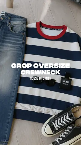 grop oversize crewneck navy red #rekmendasioutfit #crewneck #crewneckpria #sweater 