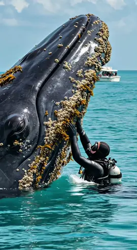 Rescuing a whale from barnacles with a team of parachute divers! #UnderwaterLife #AnimalRescue #whale 
