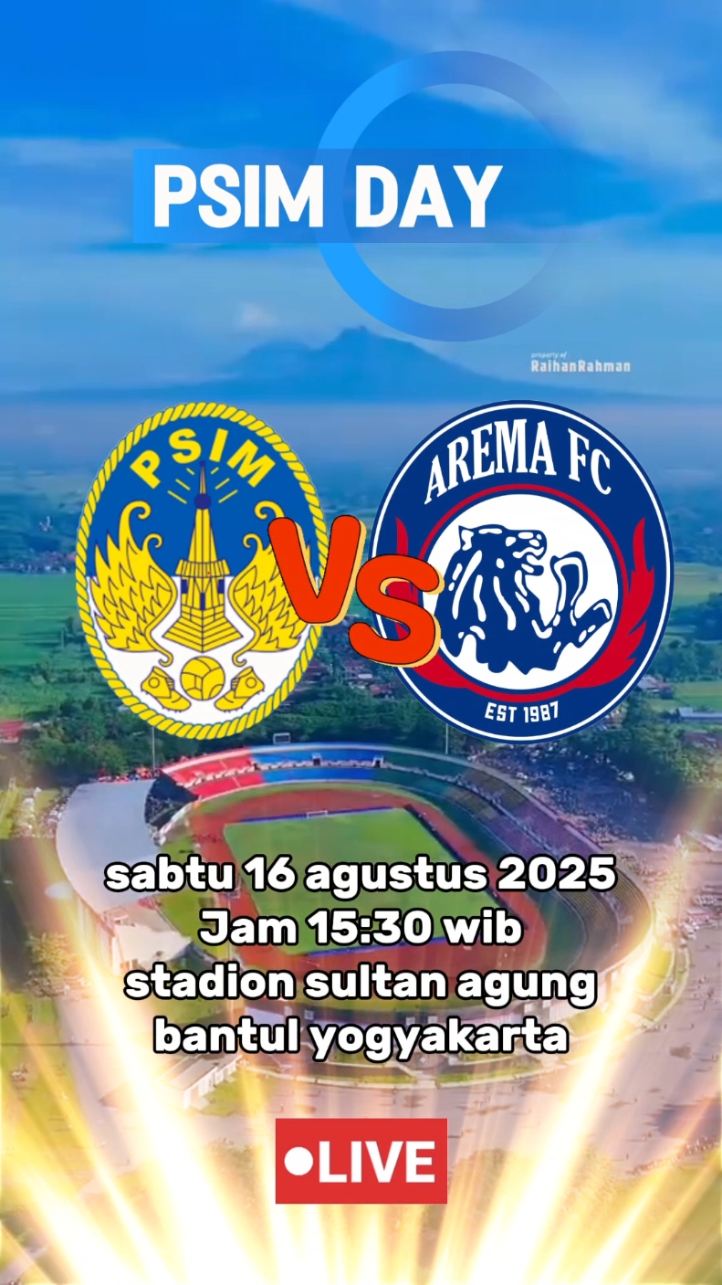 Membalas @mascony902 PSIM DAY‼️LANJUTAN LIGA 1 INDONESIA ANTARA PSIM JOGJAKARTA VS AREMA FC | LIVE⁉️DI TV KESAYANGAN ANDA #psimjogja #liga1 #psimjogjavsaremafc #ligaindonesia #ligaindonesia2025 #jogja #jogjaistimewa 