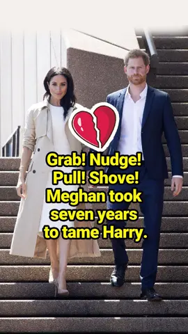 Grab! Nudge! Pull! Shove! Meghan took seven years to tame Harry. #fyp #celebrity #Meghan #PrinceHarry #britishroyalfamily 