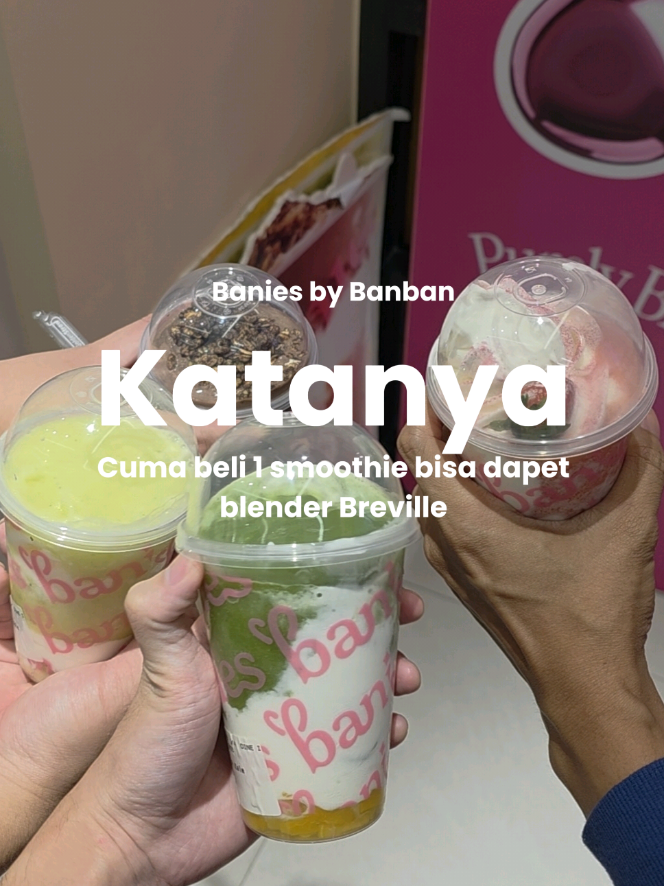 Katanya ada smoothies bar yang baru buka di PIK 2 👀 📍Banies by Banban, Sociolla Orange Groove PIK 2 Ada giveaway juga loh! Cuma perlu beli 1 smoothie bisa dapetin blender Breville gratis & voucher Banies 500k 😁 #banies #katanyasihginijas #placetogopik #smoothies 