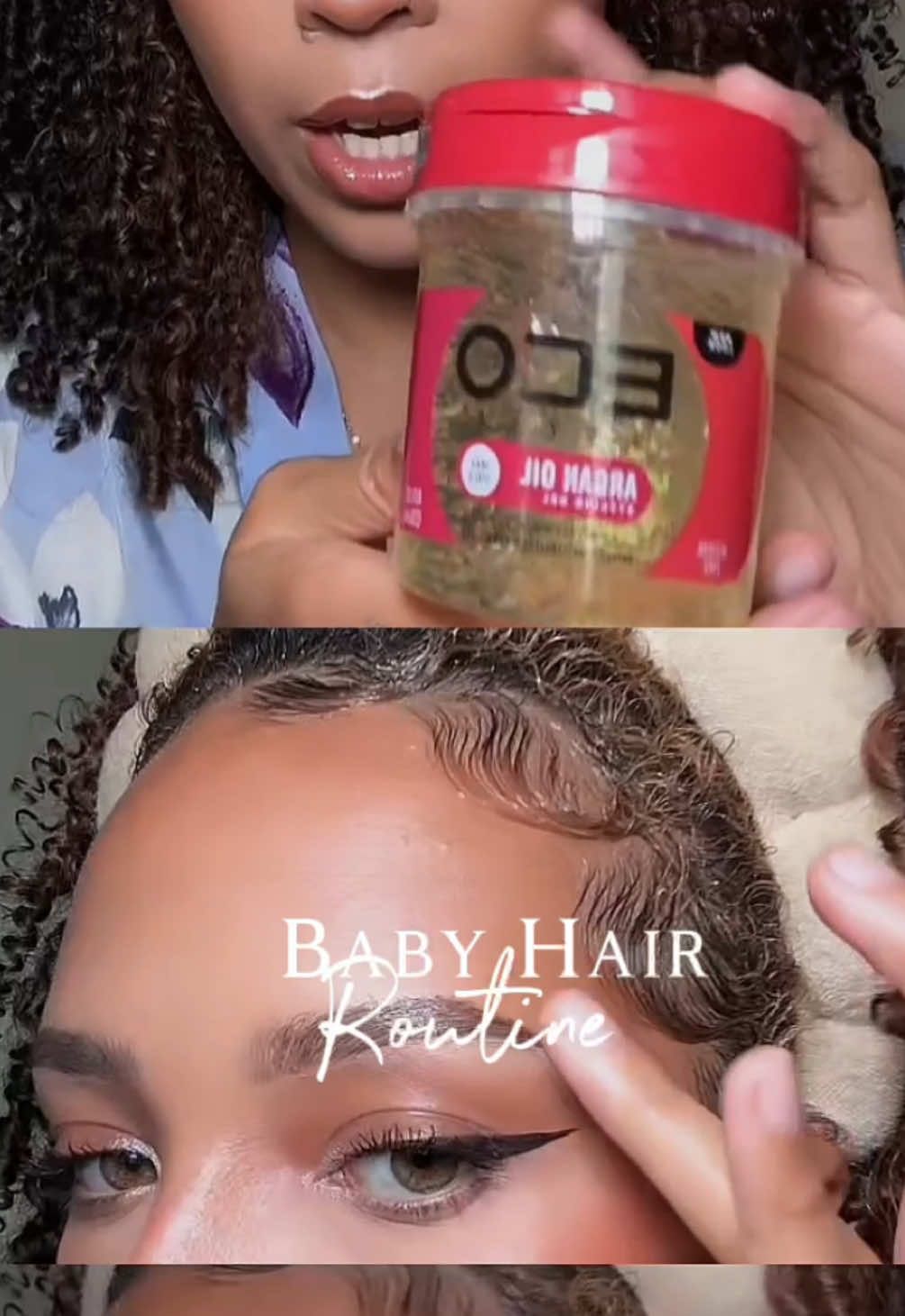 Baby Hair tutorial🌊💫  @ECO gel @got2b @Eco Style #babyhairtutorial #swoop #CapCut #curlyhair #3chairtype   