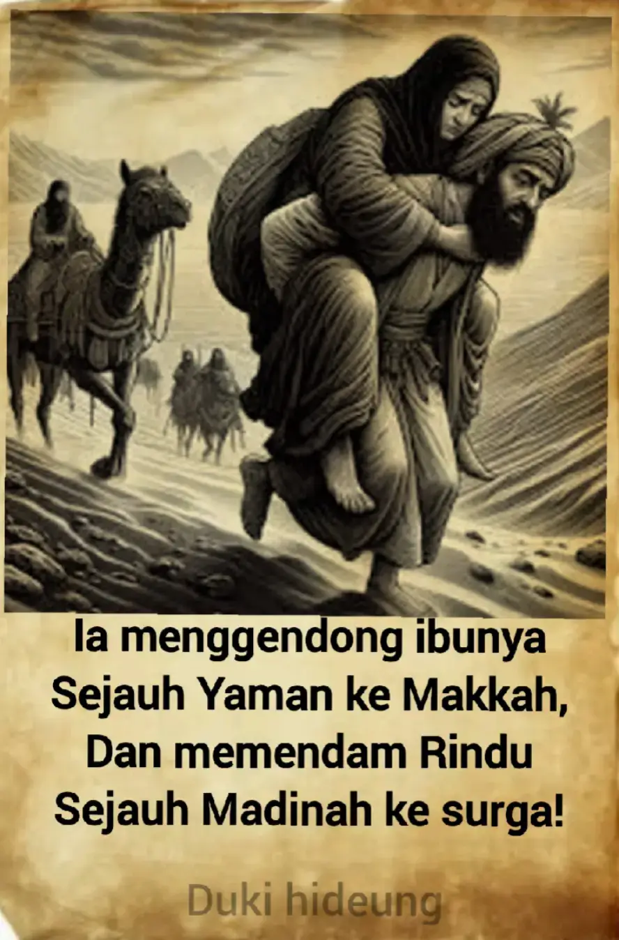 #takemymind  Tak banyak yang mengenalnya. Namanya Uwais. Di tanah Yaman yang gersang dan sunyi, ia tinggal bersama seorang wanita tua yang lumpuh, renta, dan hampir tak lagi bisa melihat dunia dengan jelas, ialah Ibunya. Tak ada emas di rumah mereka. Tak ada pelayan. Yang ada hanya suara batuk ibunya saat dini hari, dan suara air wudhu Uwais yang tak pernah lalai, bahkan ketika tubuhnya gemetar karena lapar. Setiap hari... ia suapi ibunya dengan lembut, seakan dunia sedang ia genggam. la bersihkan najis ibunya seperti mencuci kesedihan yang tak pernah dikeluhkan. Dan setiap malam, ia duduk di sisi ranjang tua, mendengarkan ibu bercerita meski cerita itu berulang dan nyaris tak utuh. Orang-orang bertanya, 