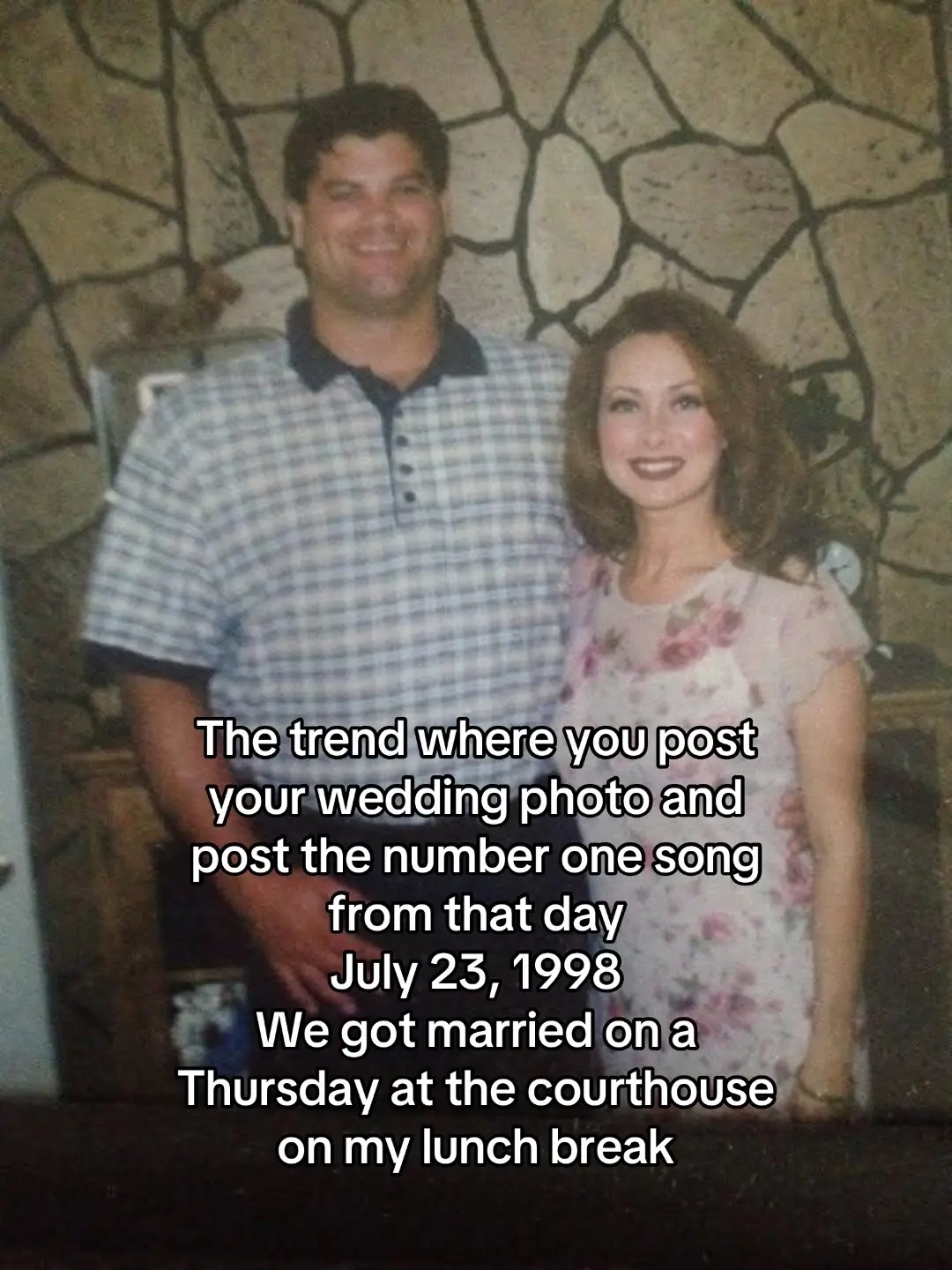 So funny that this was the number one song that day! We don’t have an actual wedding photo because we got married at the courthouse on my lunch break on a Thursday. This picture was taking the following Saturday at another wedding, so this is the closest we have to a wedding photo. @Shawn Parker 